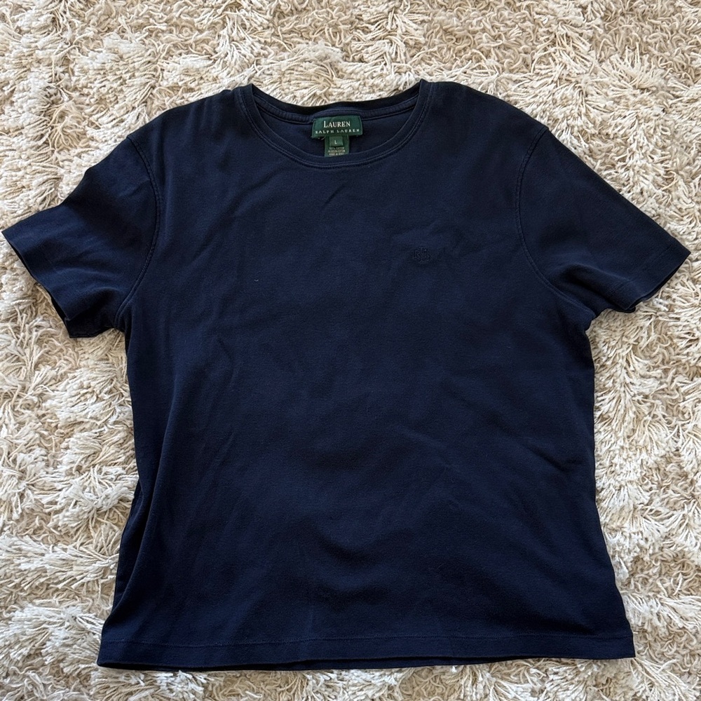 Lauren Ralph Lauren 100% Cotton Navy Blue T-Shirt Size L